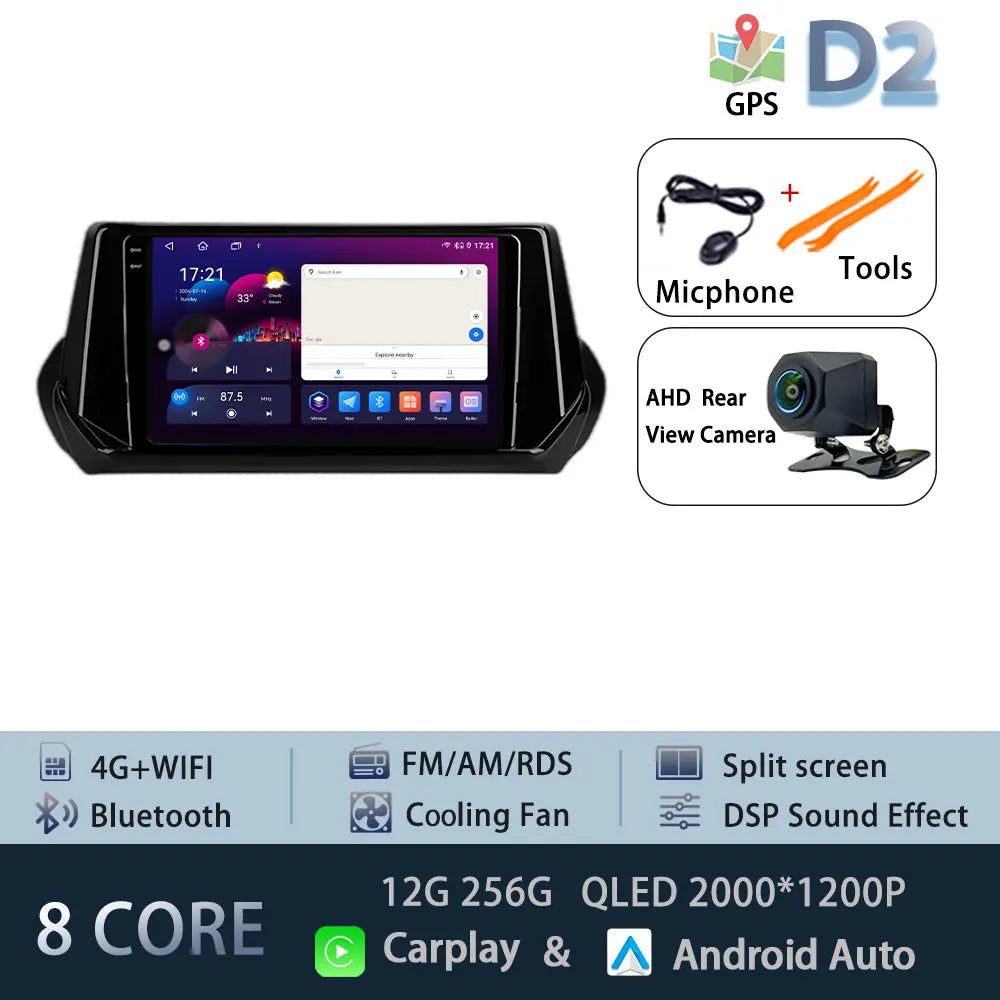 Car Stereo with Apple CarPlay & Android Auto, Compatible with Peugeot 2008 & 208 (2019-2022)