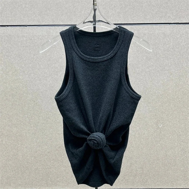 Women t-shirts New twisted flower knotted sleeveless top for summer 2026 Elastic slim pure cotton women's vest corset crop top