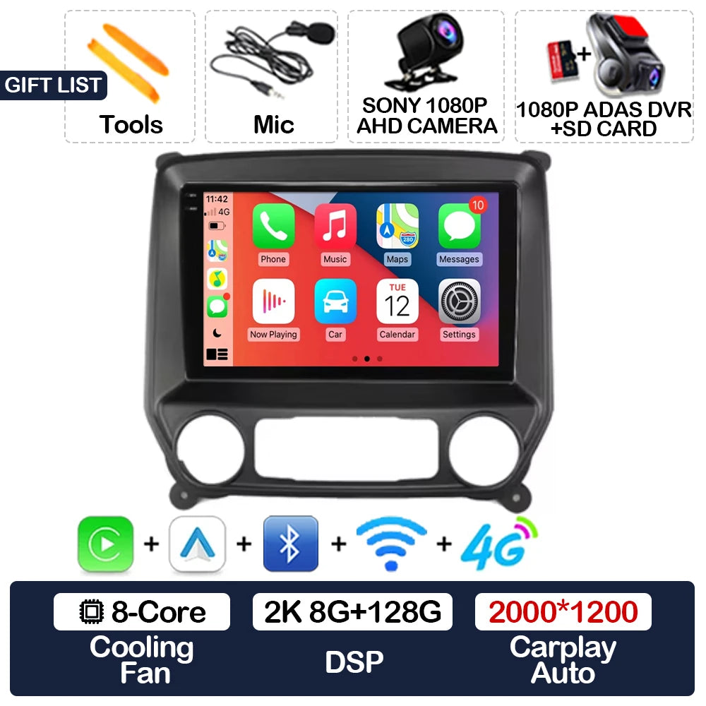 Android 16 Car Radio For Chevrolet Silverado 3 GMTK2 2014 2015 2016 2017 2018 Carplay Auto 2K Screen Multimedia Video Player GPS