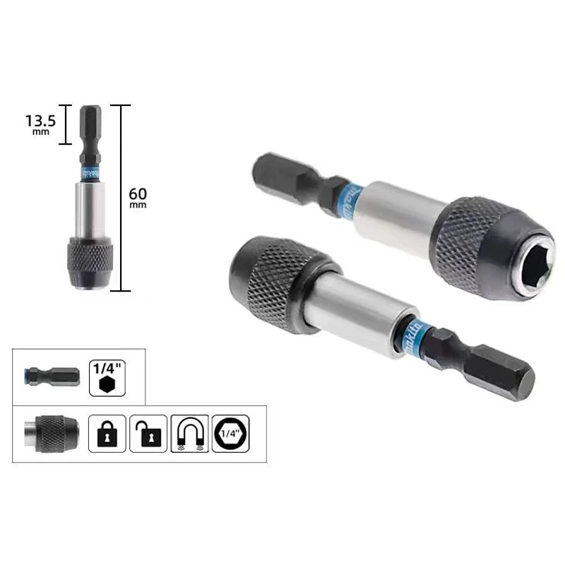 Makita E-08791 Impact Black Magnetic Bit Holder 60MM 1/4" Hexagonal Handle Magnetic Sleeve Drive Bit Tool Accessories Adapter