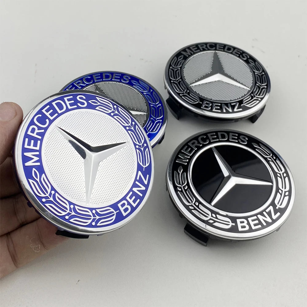 For Mercedes Benz Car Wheel Center Hub Caps 4PCS 75MM AMG W203 W206 W220 W205 W211 W212 GLA GLC CLA A Emblem Tire Rim Covers
