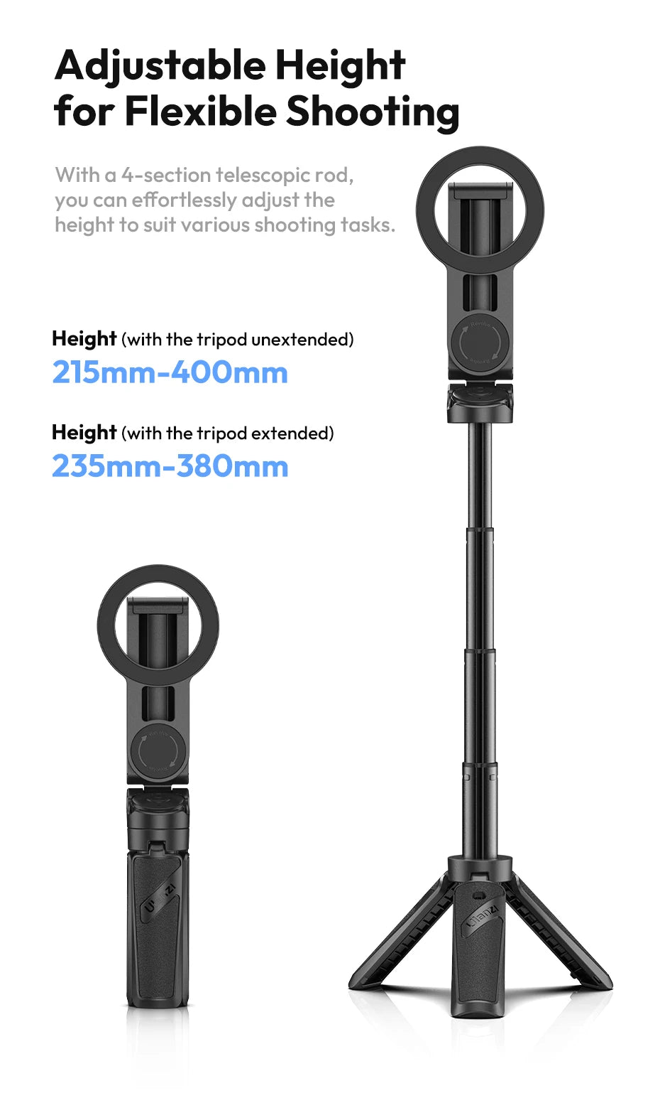 Ulanzi JJ03 Magnetic Phone Tripod Wireless Handle Selfie Stick Desktop Foot  Suitable iPhone 16/15/14/13 Pro Max