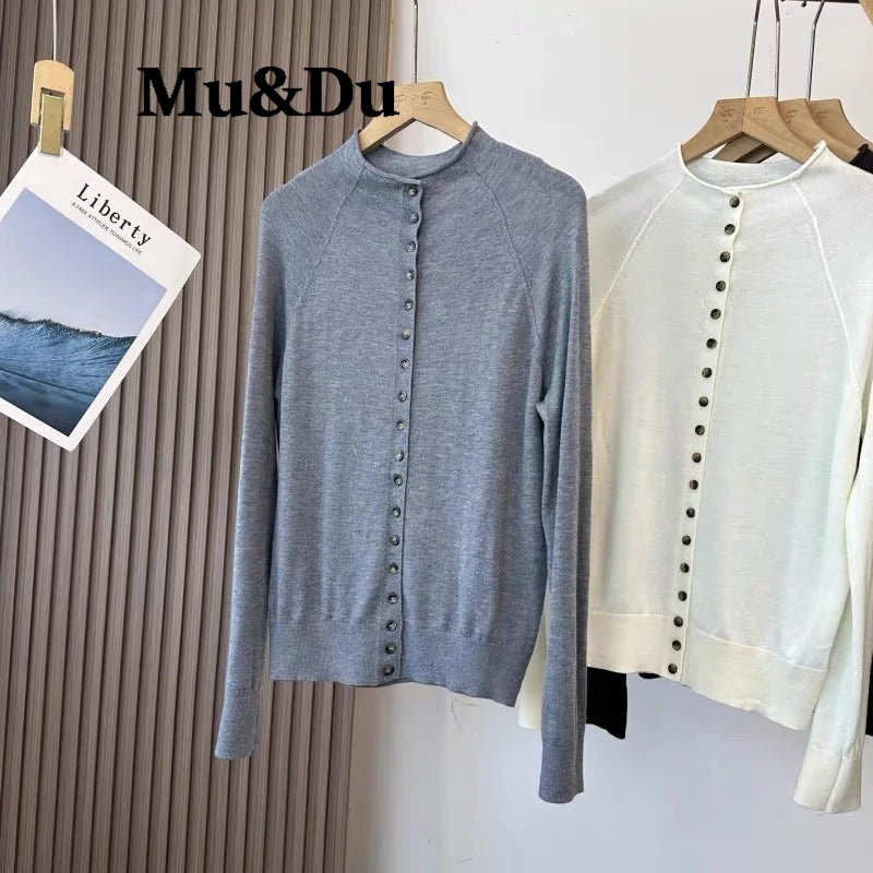 Women's Mock Neck Button Cardigan - Long Sleeve Knit Sweater - photo 5
