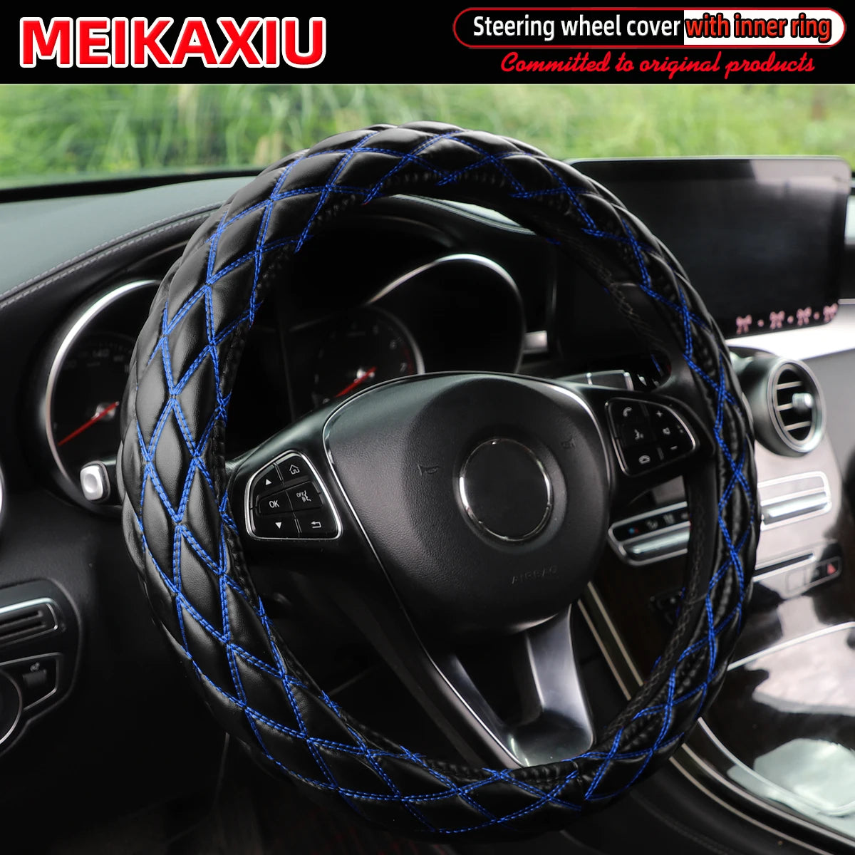 Diamond-Pattern Embroidered PU Sheepskin Steering Wheel Cover Foldable Inner Ring for O-Shaped/D-Shaped Cars - 36/37/38CM