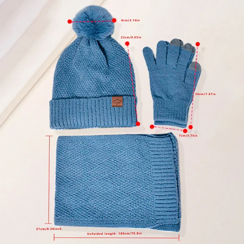 Women's Pom Pom Beanie, Scarf & Touchscreen Gloves - 3 Piece Set - photo 6