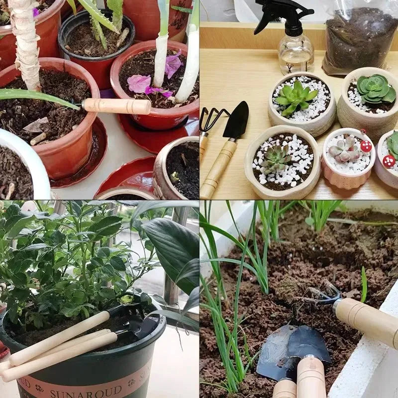 3pcs/set Rake and Shovel Set Mini Gardening Tool Set Garden Potted Flower Soil Loosening Planting Transplanting Hand Tool Kit