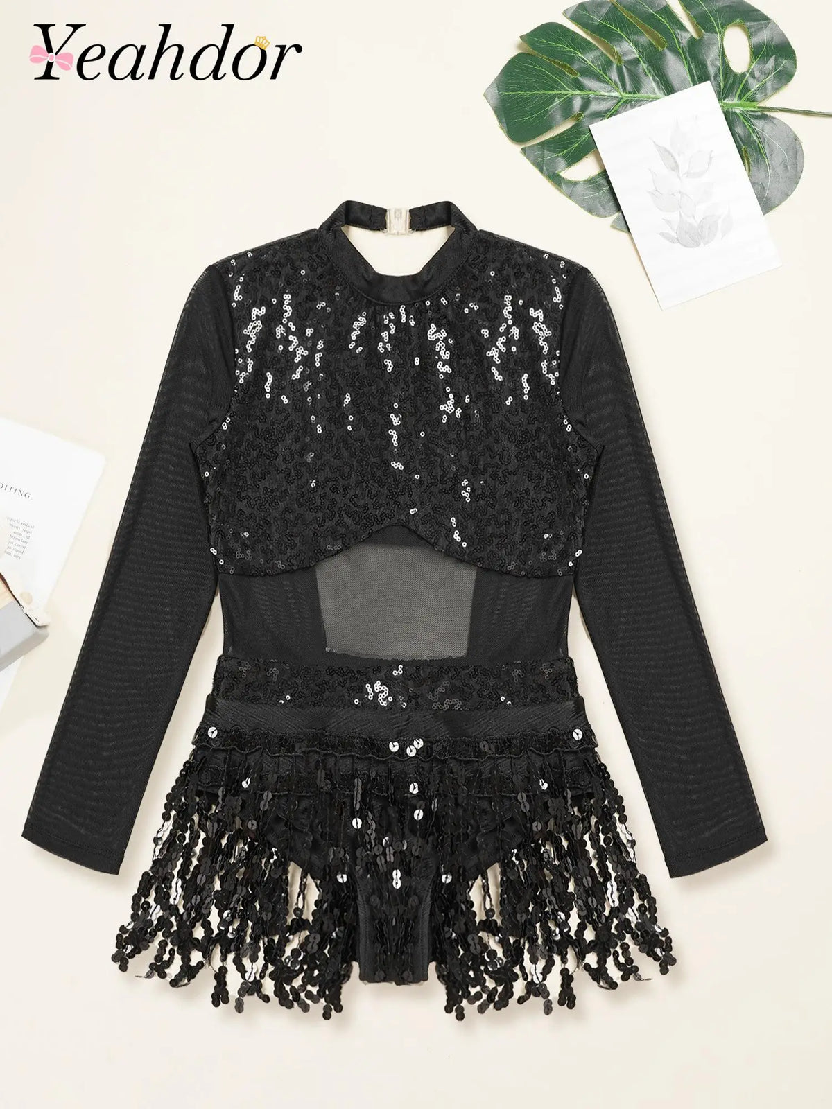 Girls sequin tassel Latin leotard dress