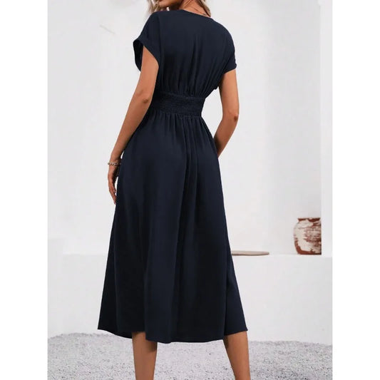 V-Neck Batwing Pleated Maxi Dress – Elegant Summer - photo 2