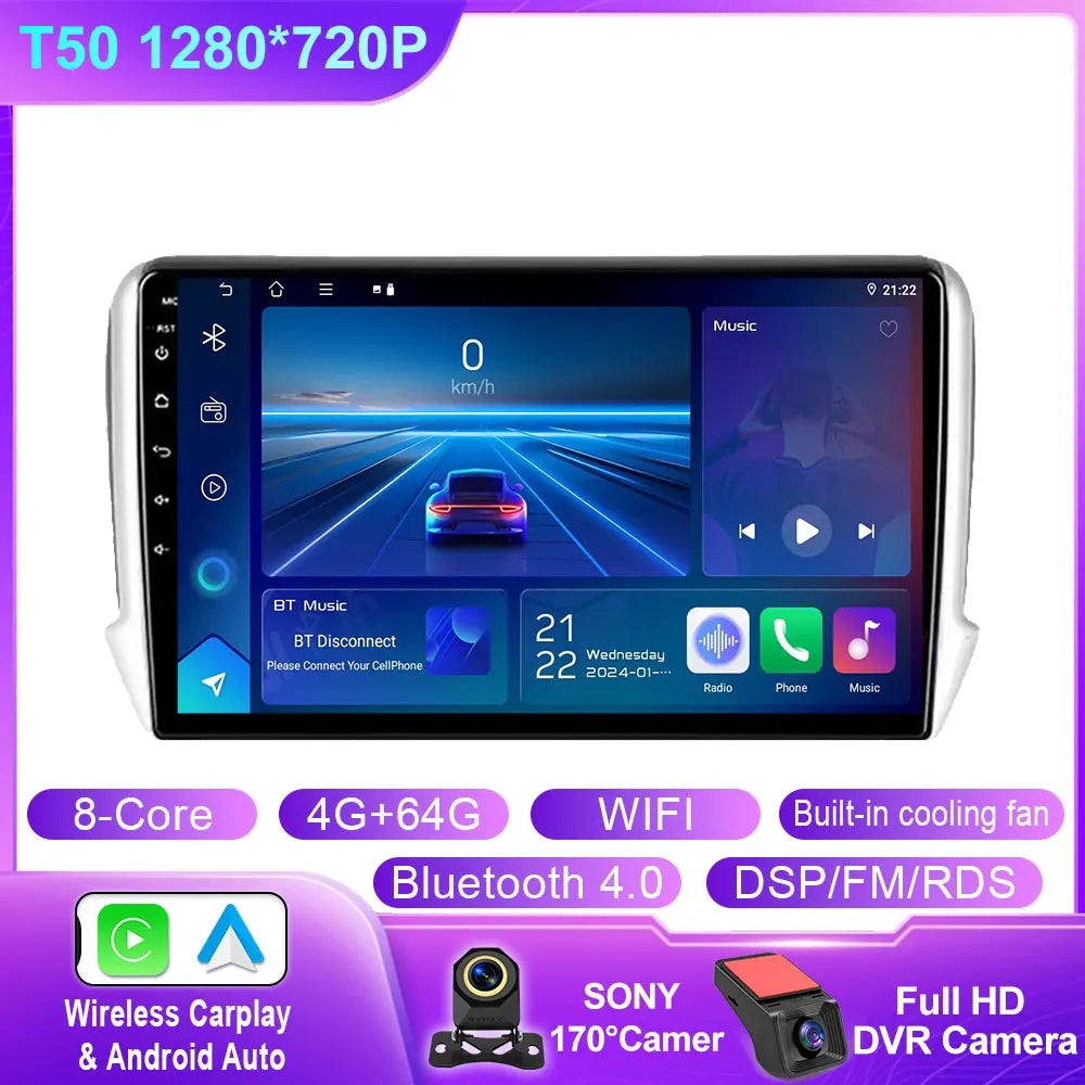 Car Stereo with Apple CarPlay & Android Auto, Compatible with Peugeot 2008 & 208 (2012-2018)
