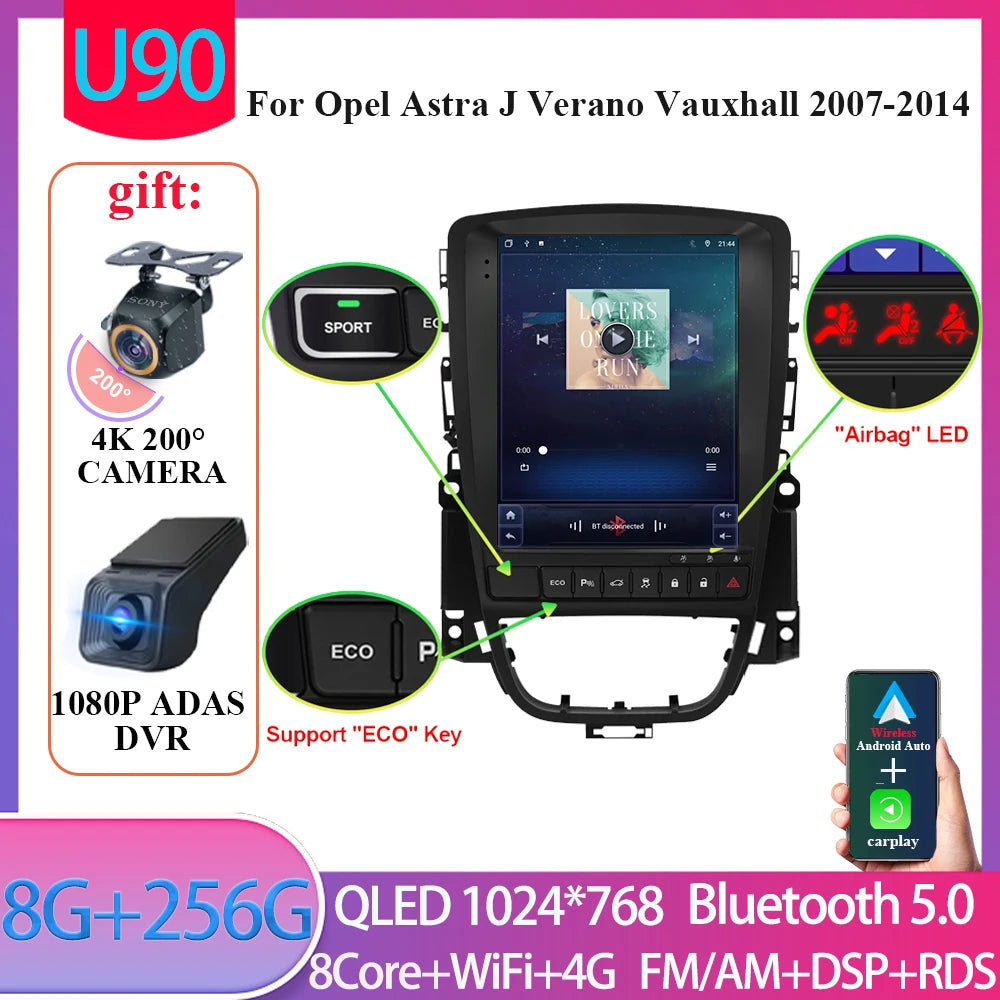 9.7" Android Car Stereo for Opel Astra J & Verano, Vauxhall (2007–2014) — CarPlay, GPS, 4G, Bluetooth