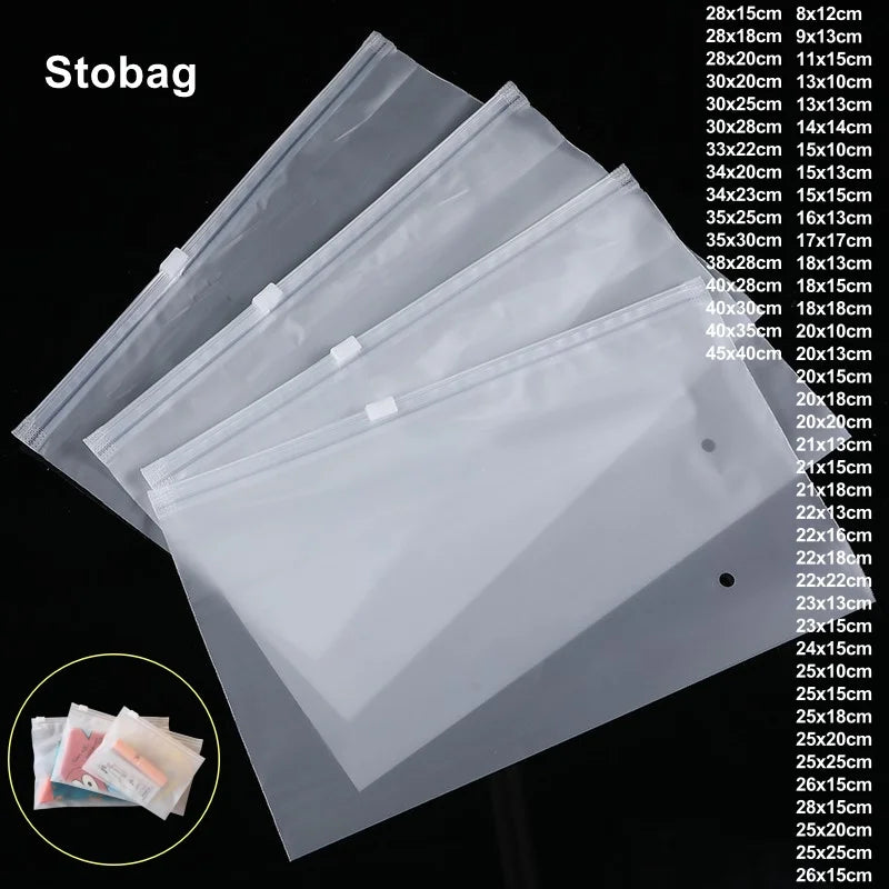 StoBag Frosted Matte Plastic Clothing Packaging Zipper Bag Zippered Shipping Sealed Underwear Socks Storage Reusable Pouch