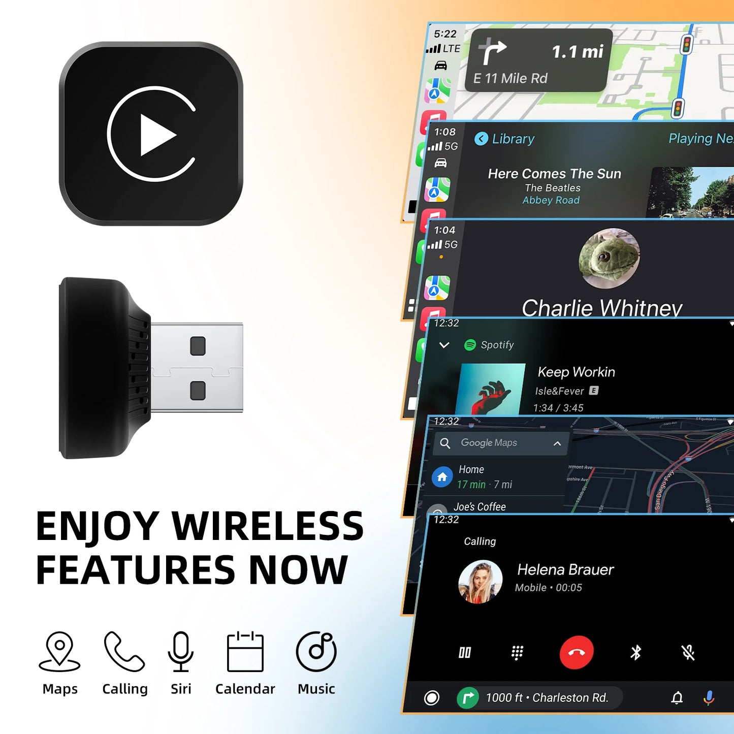 2in1 Smart Mini Box Wireless CarPlay Android Auto Adapter for Factory Wired Car, Wireless CarPlay Android Auto WiFi Fast Connect
