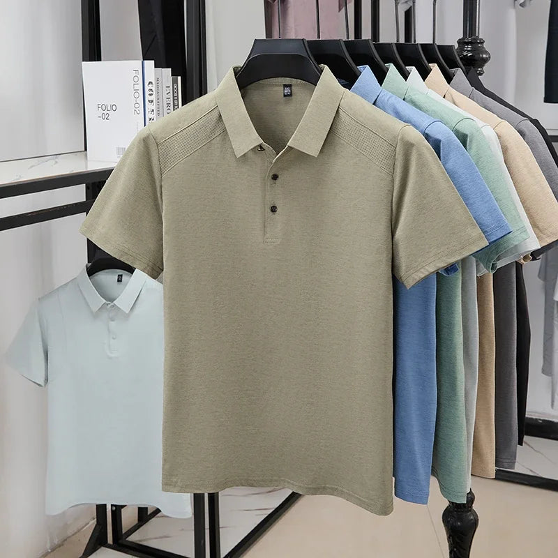 Men's Lapel Polo Shirt - Perforated Breathable, Soft Summer Fabric
