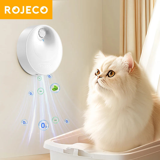 ROJECO Smart Cat Odor Purifier 4000mAh Cat Odor Deodoriser For Cat Litter Box Automatic Pet Toilet Smell Deodorant Purifier