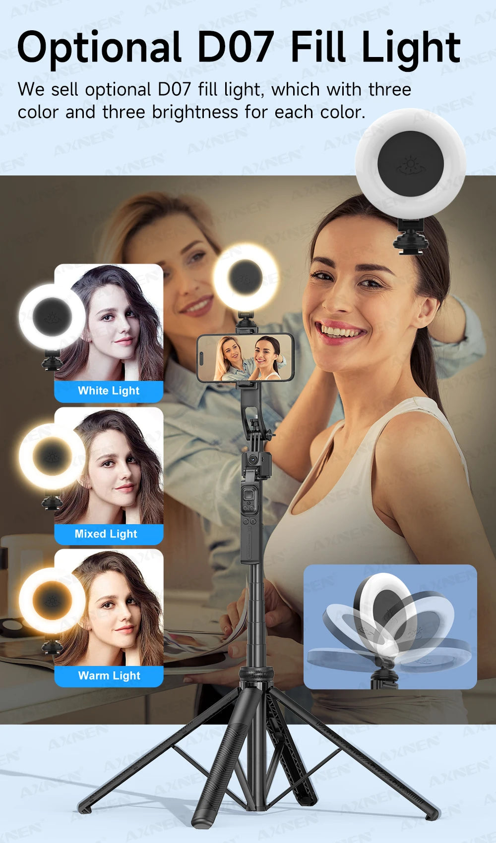 AXNEN C17 64" AI Face Tracking Selfie Stick Tripod – 360° Auto Rotation, Bluetooth Remote & Quadruped Stand
