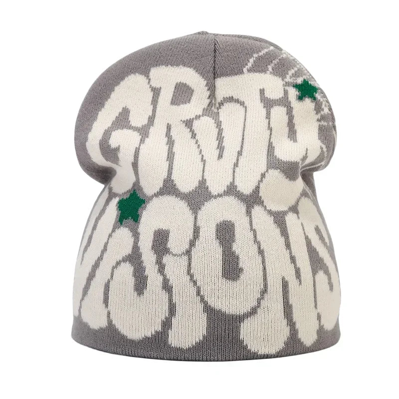 Y2K Letter Knit Beanie, Warm Ski Hat