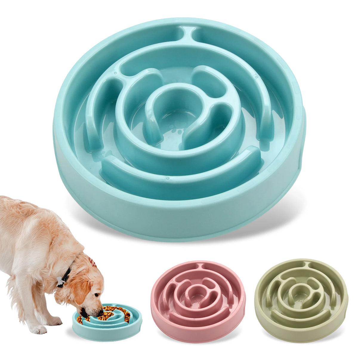 Macaron Color Slow Feeder Bowl - Maze or Circle Pattern for Pets