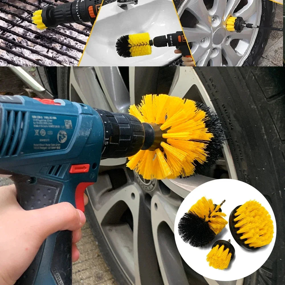 Nylon round Cleaning Brush Set for Electric Drill High-Density Bristle Carpet And Glass Cleaning Tool Kit.