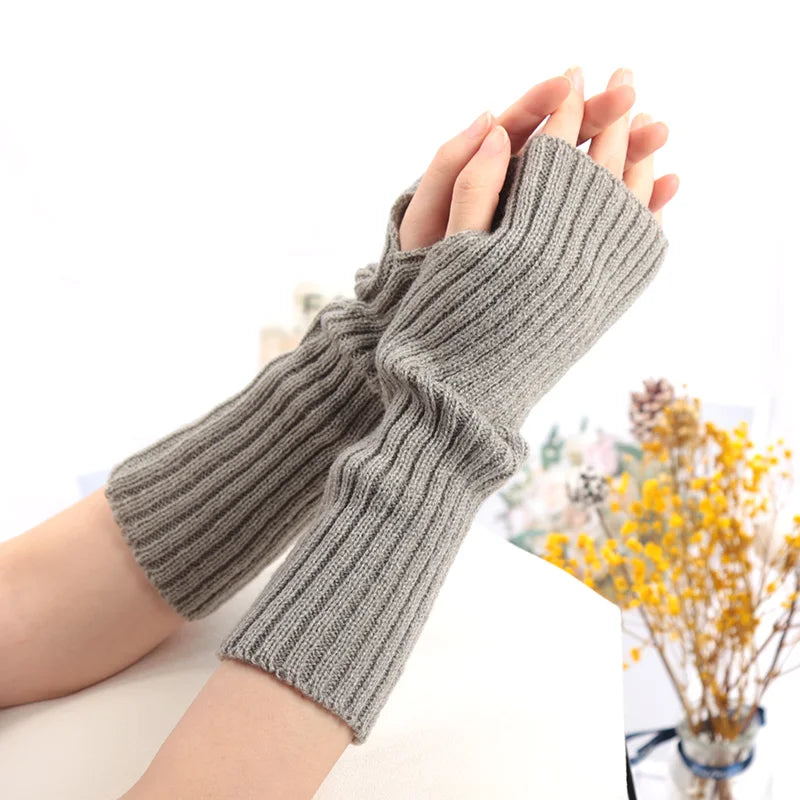 Women's Long Knit Fingerless Gloves, Arm Warmers