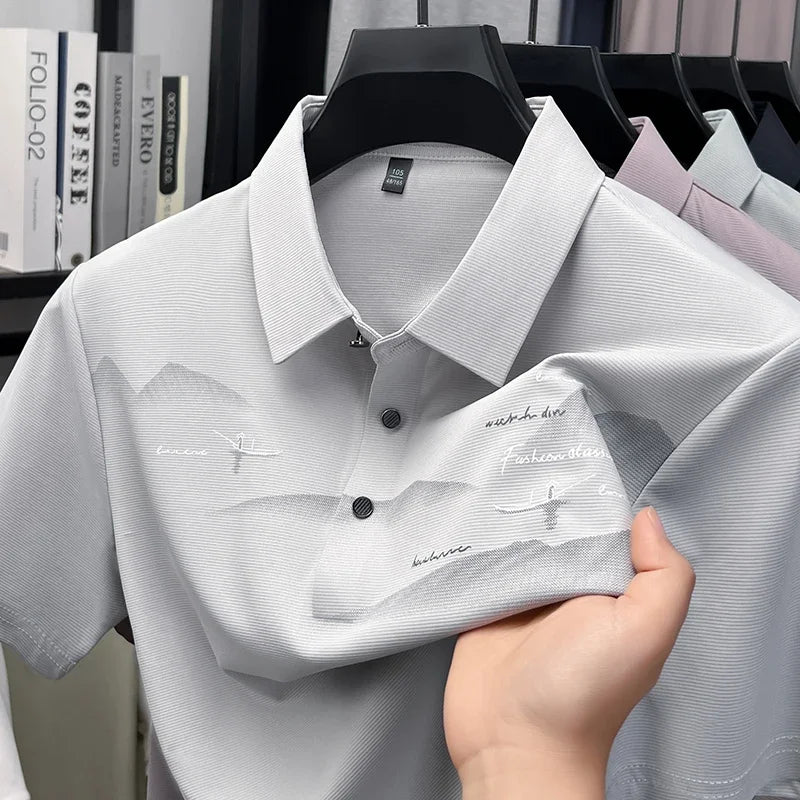Men's Textured Mesh Polo - Cool-Touch Lapel, Two-Button Placket