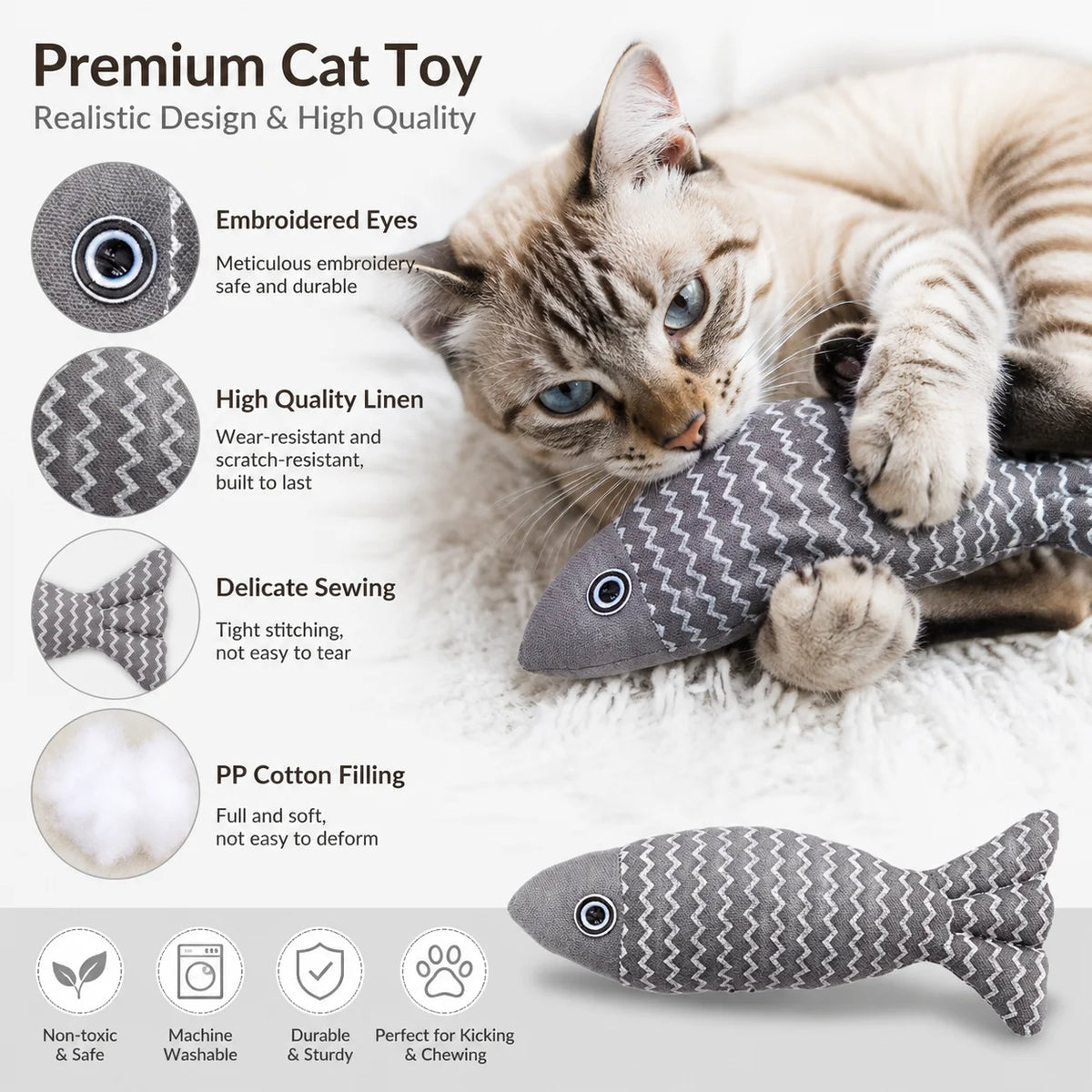 Cat Toys Fish Interactive Cat Toy Cat Chew Toy Simulation Fish Cat Pillow Kitten Exercise Kicker Toys for Indoor Cats Kitty Kit