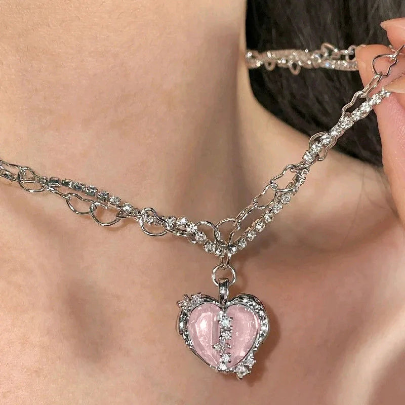 Crystal Zircon Cross Pendant Necklace for Women - Dainty Layering Chain