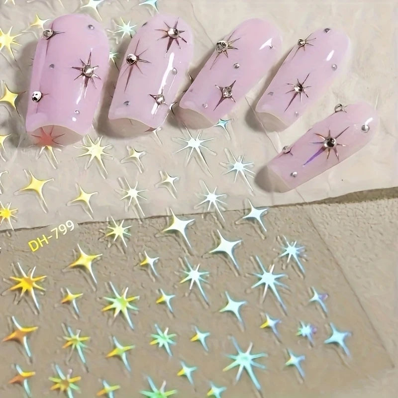 3 Set of Metal Laser Starburst Nail Art Stickers, Disposable Self-Adhesive Nail Stickers for Women DIY Artistic Decorative Acces