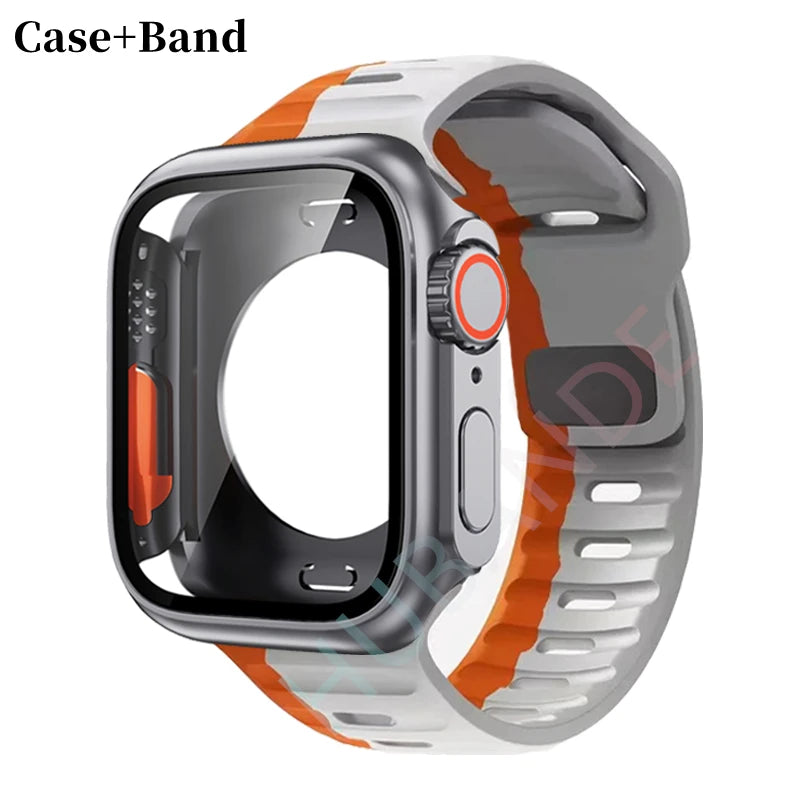 Silicone strap For Apple Watch 44mm 45mm 41mm 40mm Bracelet+Screen protectores Change to Ultra For iWatch Series 9 8 7 SE 6 5 3
