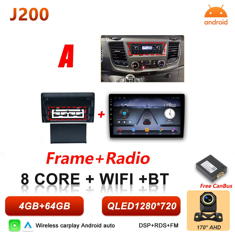 Android 16 Auto Car Radio For Ford Transit Custom 350 Transit V363 Wireless Carplay Multimedia Player GPS Navigation DSP 5G Wifi