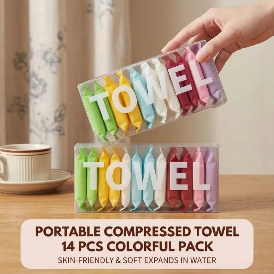 14PCS Compressed Face Towels, Portable Disposable Washcloths for Travel, Makeup Removal & Daily Cleansing