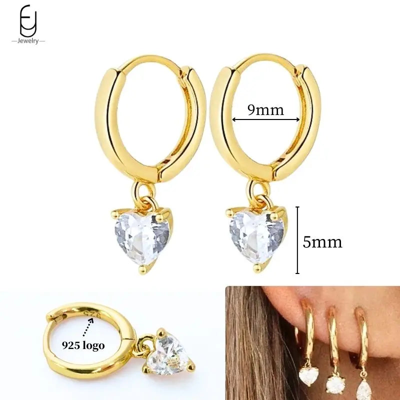 925 Sterling Silver Crystal Drop Earrings for Women - Heart & Flower Studs