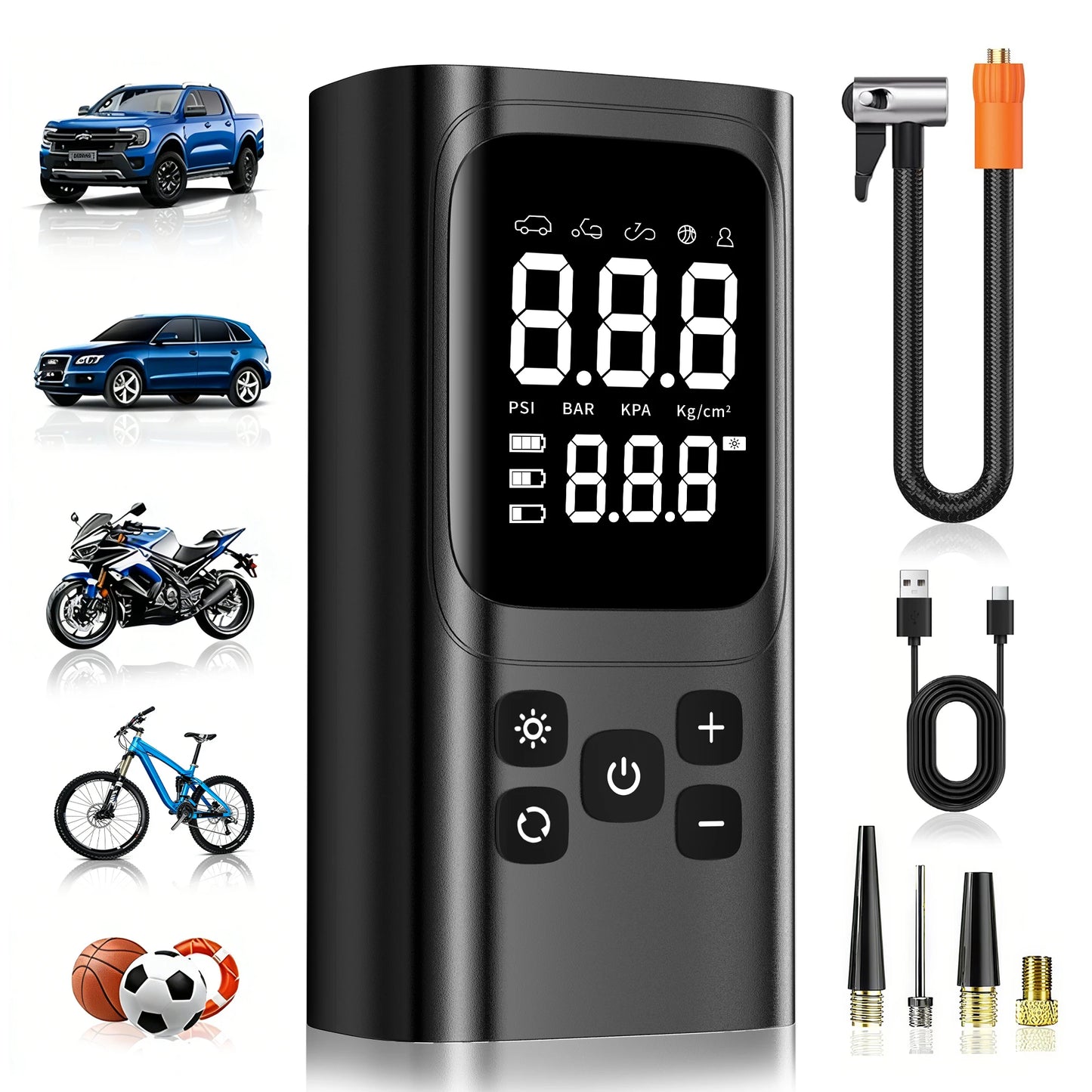YINGBOOST Portable Smart Air Pump Tire Inflator 150PSI Air Compressor with Digital Pressure Gauge for Car Bike Motorcycle Ball