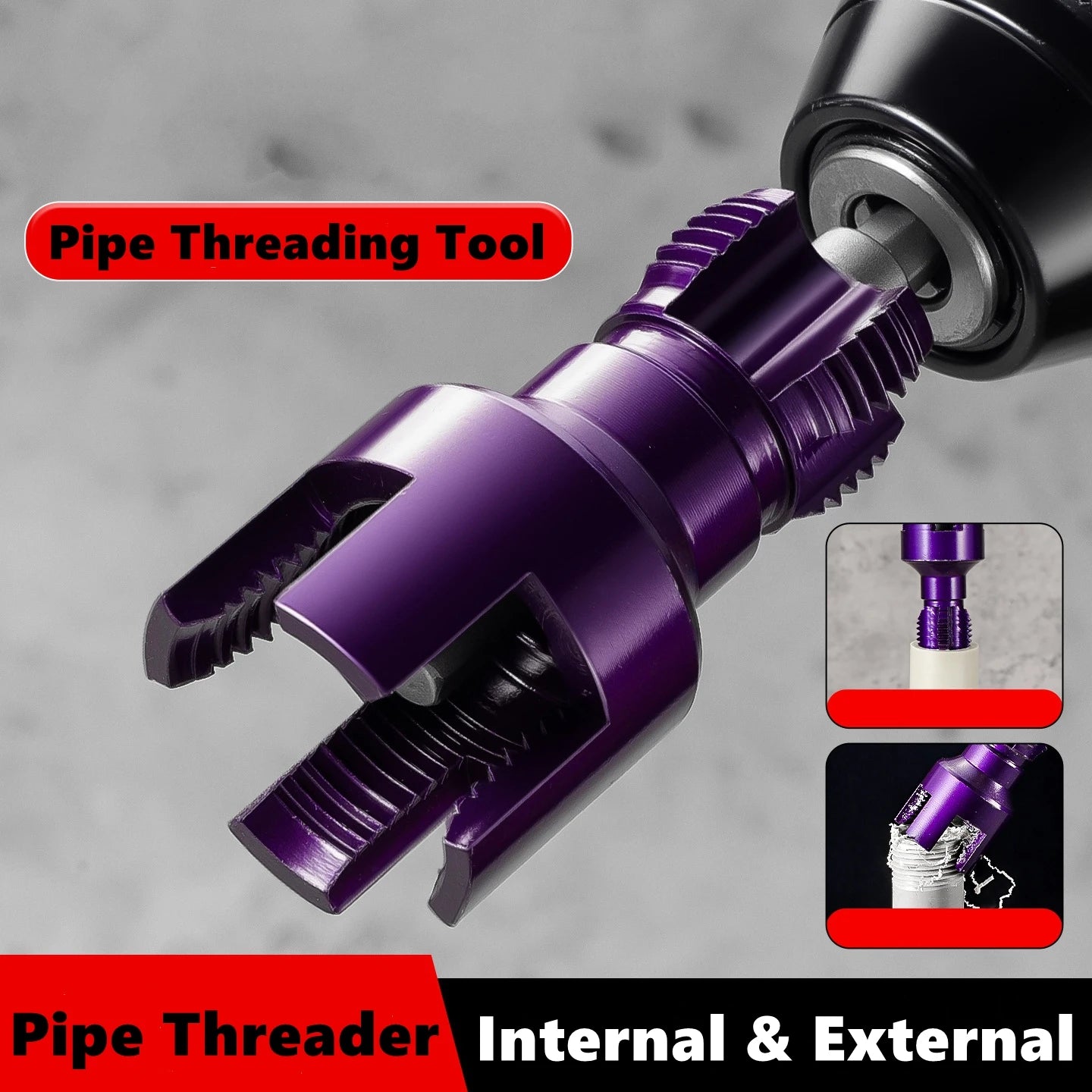 Pipe Threading Tool with Taps and Dies — Hex Shank Internal and External Thread Cutter