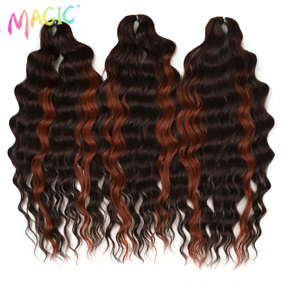 Anna Synthetic Hair 24 Inch Water Wave Braiding Hair Extensions Ombre Blonde Deep Wave Afro Curl Twist Crochet Hair for Women
