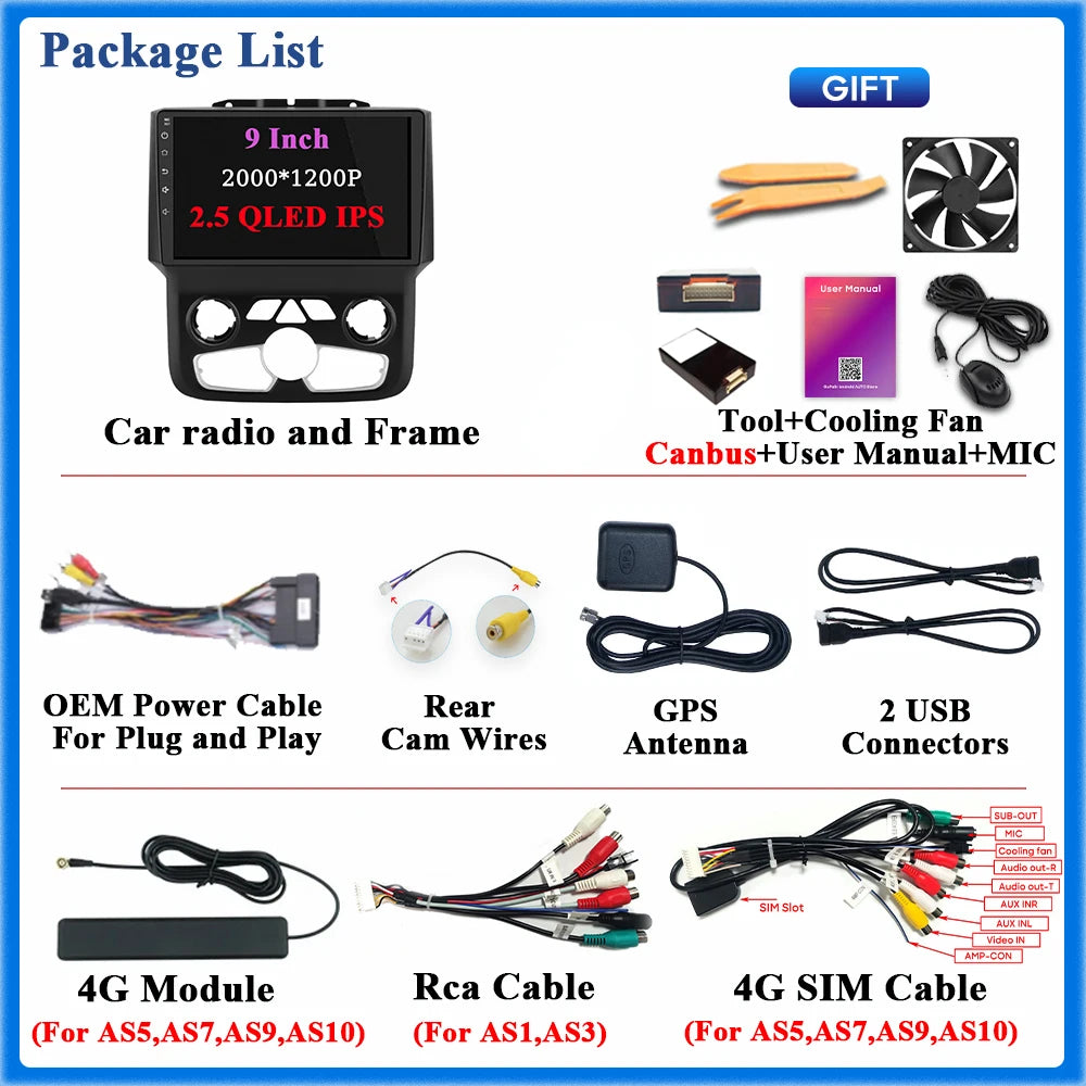 For Dodge Ram 1500 2500 3500 2013-2018 Car Radio Navigation GPS Carplay Stereo Android Auto Multimedia Player DVD Bluetooth 5G