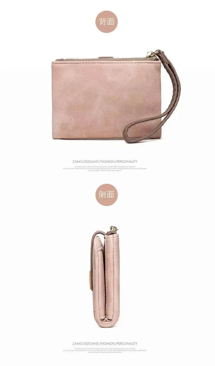 Spring/Summer 2026 new women's short wallet, high-quality PU hardware leaf buckle, solid color zipper, student coin coin purse,