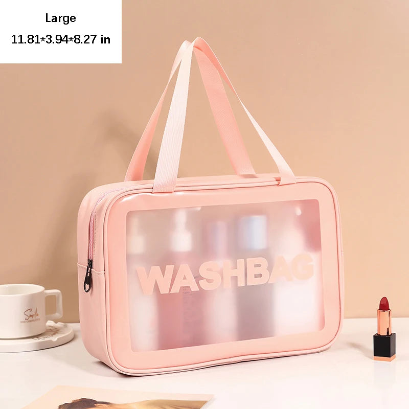 Portable Toiletry Bags with Handle, Translucent Waterproof travel Make up Bags for Women, Large Capacity Travel Cosmetic Bags