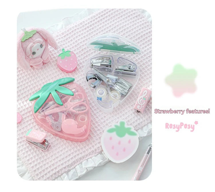 1PC Tool Set High Beauty Strawberry Efficiency Set Stapler Storage Stationery Student Specific Tool Set