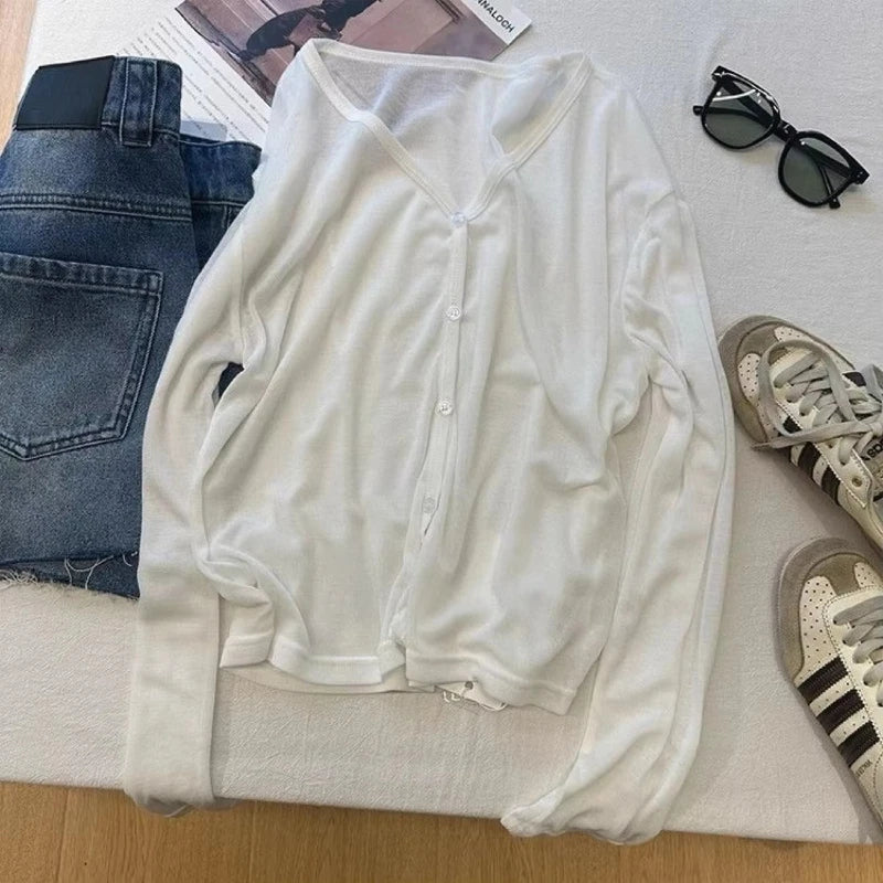 Women's Lightweight V-Neck Cardigan Coat - Loose Knit Jacket - photo 7