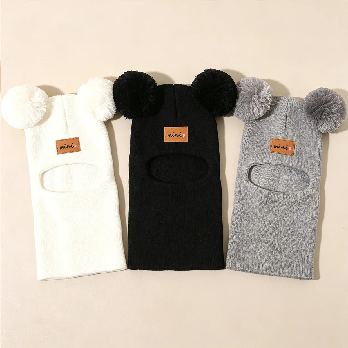 Baby Bear Knit Balaclava Hat - Pom Pom Ear Covering Beanie - photo 6