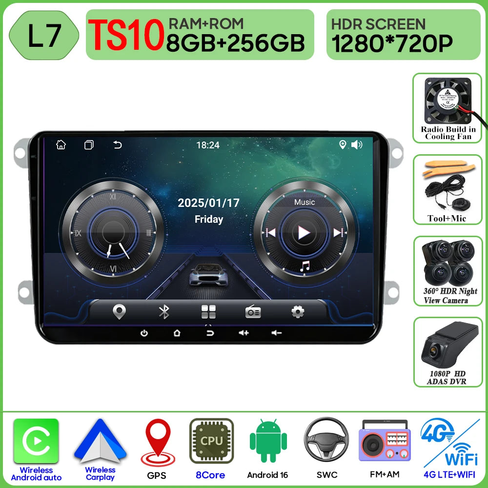 9" Android Car Stereo for VW T5, Jetta, Passat B6, Golf MK6, Tiguan, Touran, Scirocco & Skoda Rapid, Octavia, Seat Leon — CarPlay, GPS