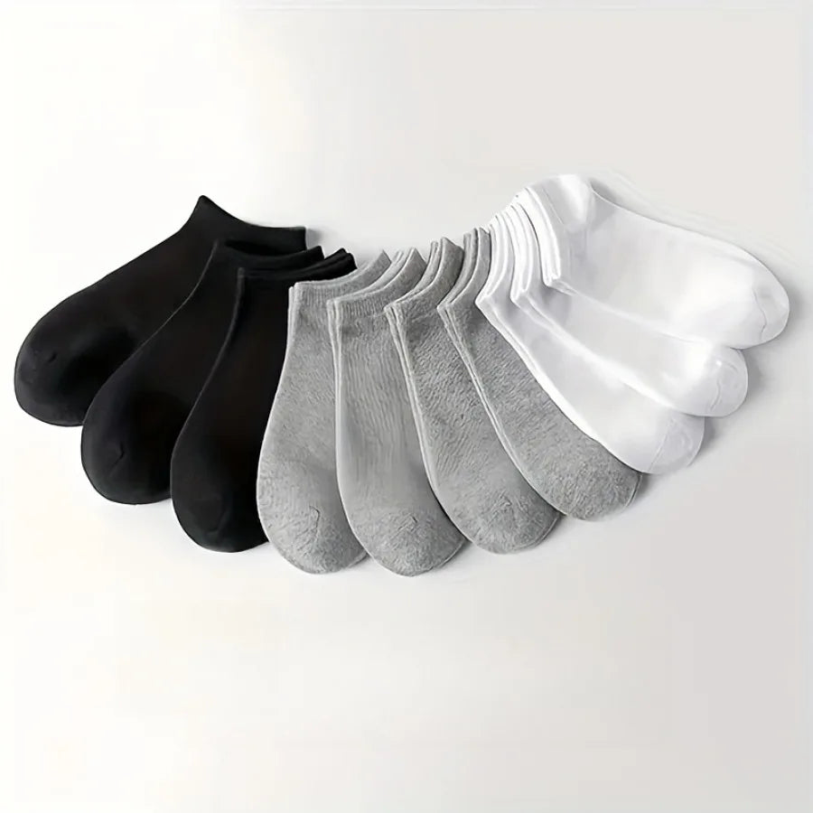 10-Pair Thin Ankle Socks - Breathable & Sweat-Absorbing