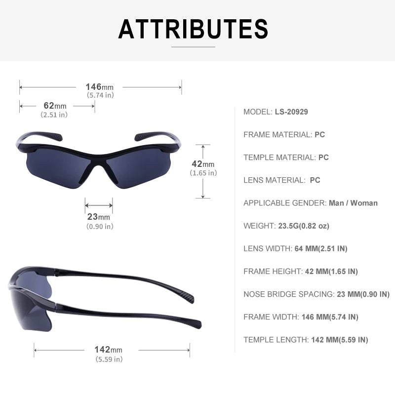 Semi-Rimless Cycling Sunglasses — One-Piece Windproof Lens