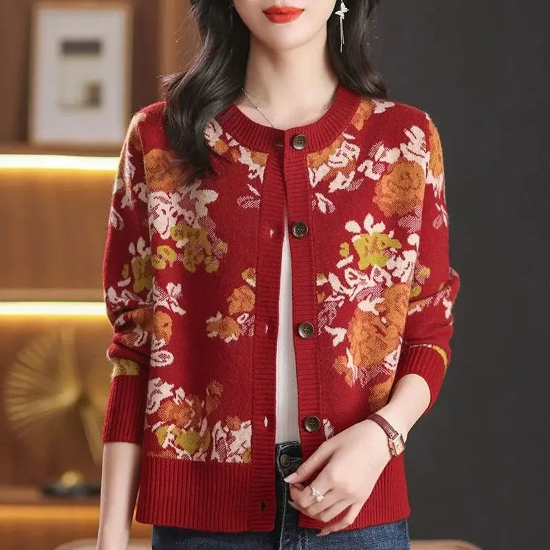 Knitted cardigan for women short sweater jacket outerwear 2025 spring and autumn new and fashionable jacquard round neck top