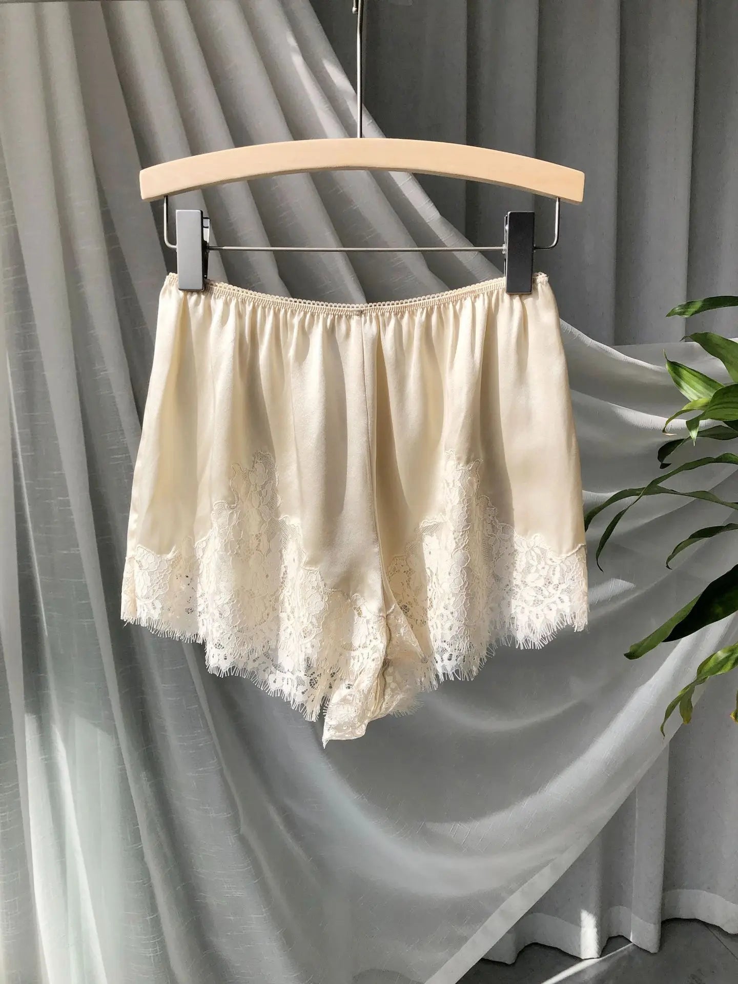 Soft Satin Lace Romantic French Lace Embroidered Satin Silk Sleeveless Vest Shorts