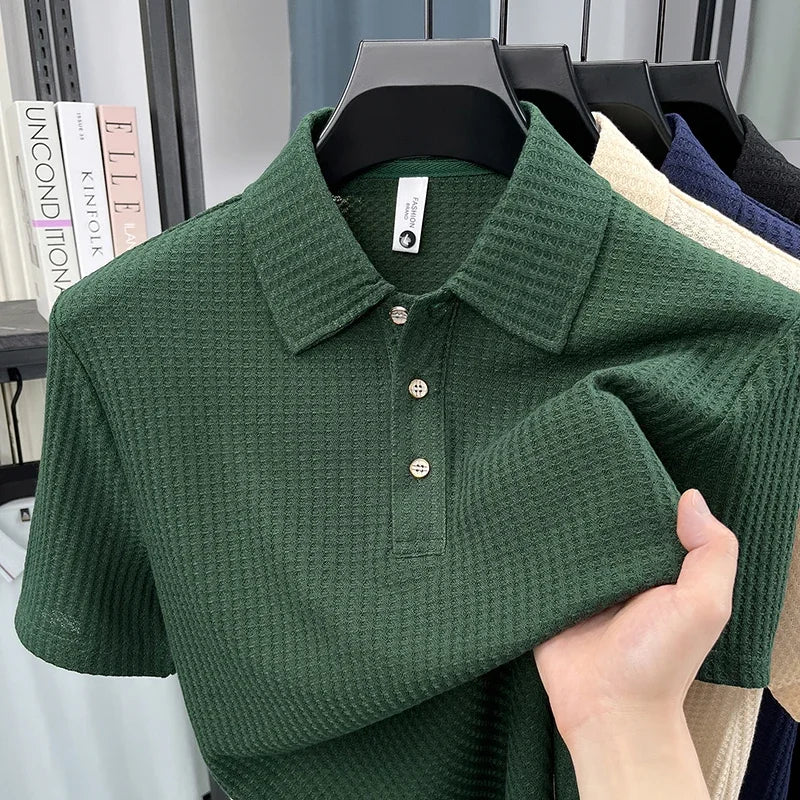 Men's Honeycomb Waffle Polo - Cool-Touch, Three-Button Placket
