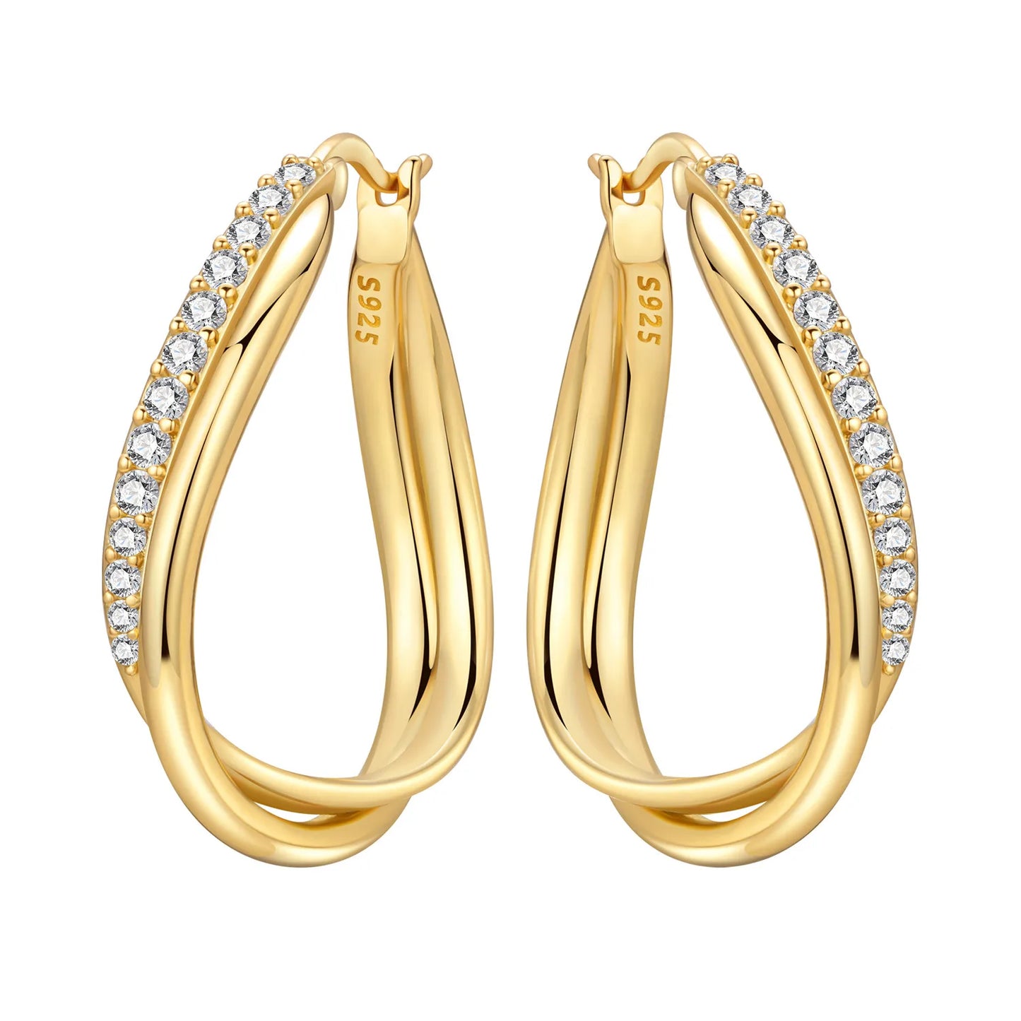 Original 2026 S925 Sterling Silver Zircon 18K Gold Lining Vintage Hoop Earrings for Women Birthday Party Wedding Gift Jewellery