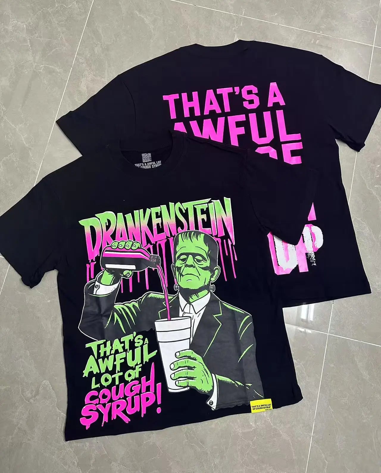 That's A Awful Lot of Cough Syrup Short Sleeve American Street Pop Hip-hop Cartoon Pattern Print Tops COUGH SYRUP T-shirt