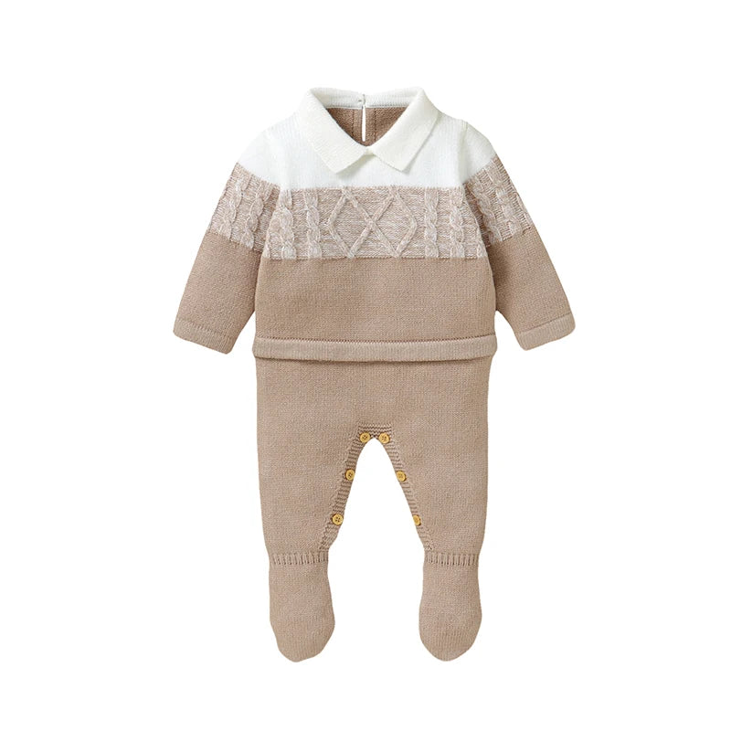 Baby Boy Knit Collar Romper 0-18M - Long Sleeve Winter Bodysuit - photo 7