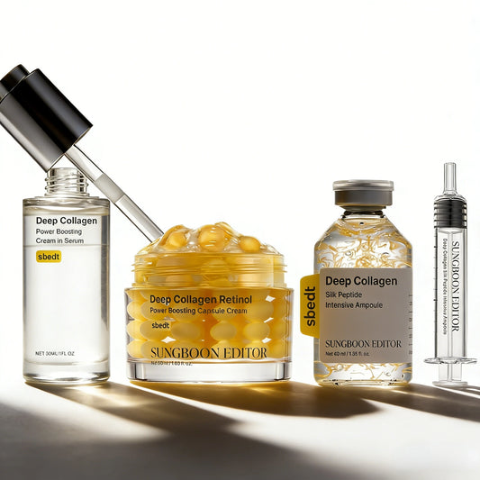 Korean Deep Collagen Skin Care -  Silk Peptide Ampoule, Boosting Serum, Retinol Capsule Cream, Fade Fine Lines, Brightening